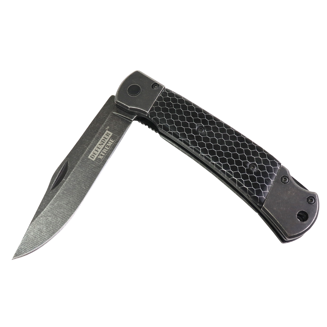 MXC 9" All Black Stone Wash Blade Resin Handle Spring Assisted Folding Knife