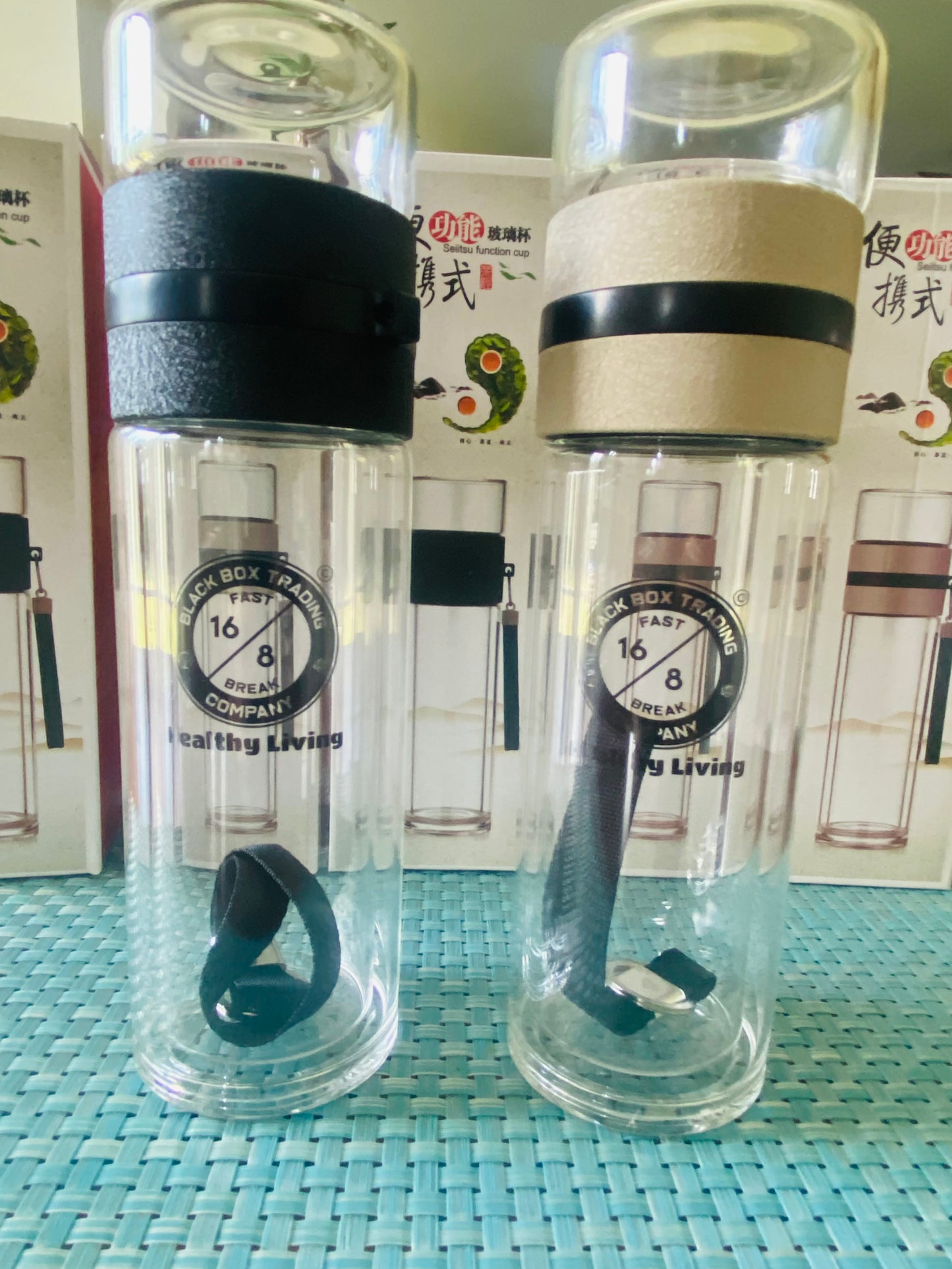 Glass Tea Infuser bottle -400 ML Double wall Borosilicate double Insulated Glass BLACK