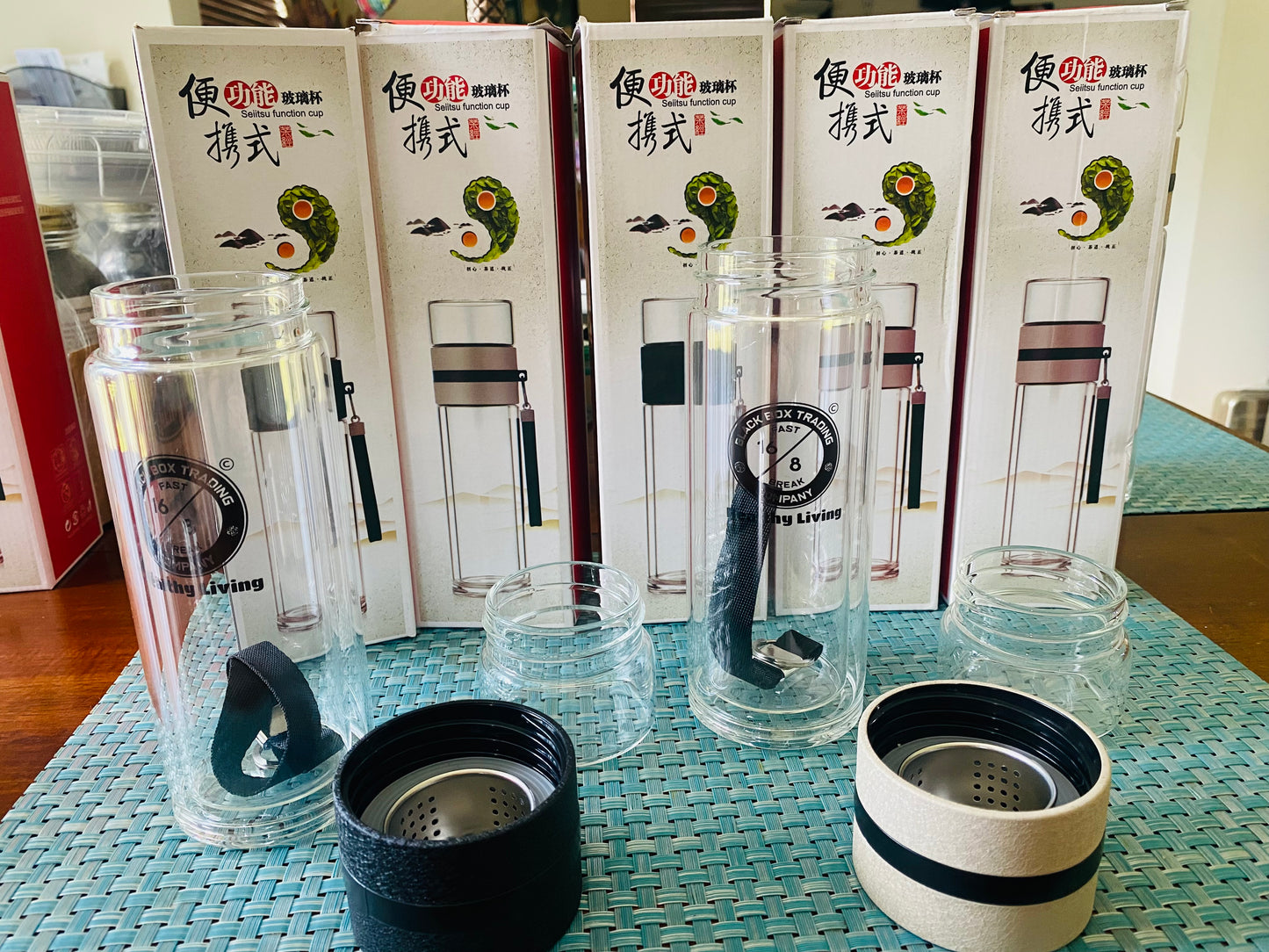 Glass Tea Infuser bottle -400 ML Double wall Borosilicate double Insulated Glass BLACK