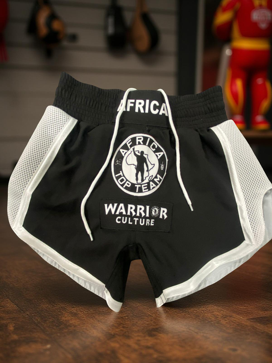 Africa Top Team Warrior Culture Black/ White Muay Thai Shorts, Kick Boxing,