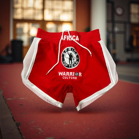 Africa Top Team Warrior Culture Red/White Muay Thai Shorts, Kick Boxing,
