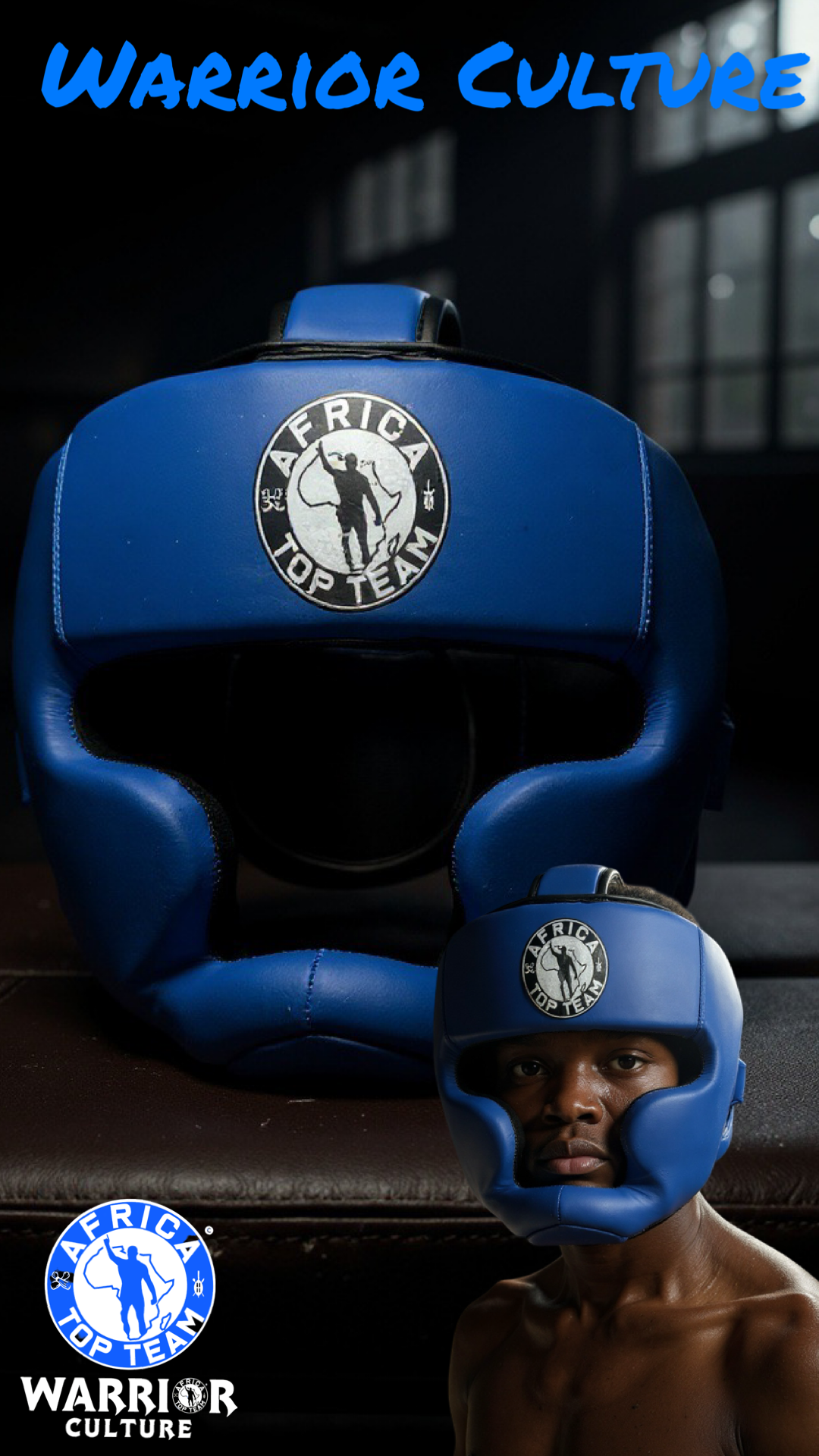 Africa Top Team Warrior Culture Blue Premium Head gear Boxing, MMA