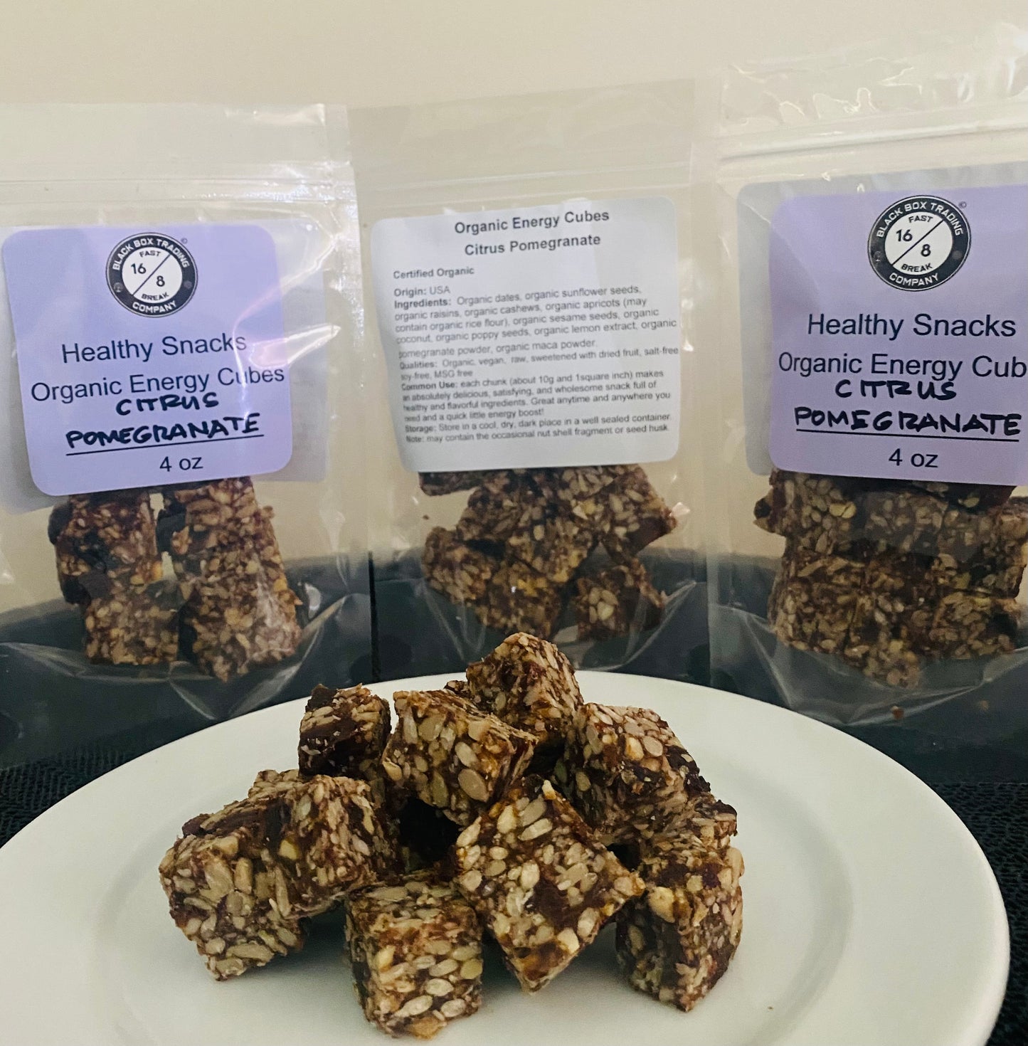 Organic Energy Cubes - Citrus Pomegranate - Healthy Snack - 4 oz