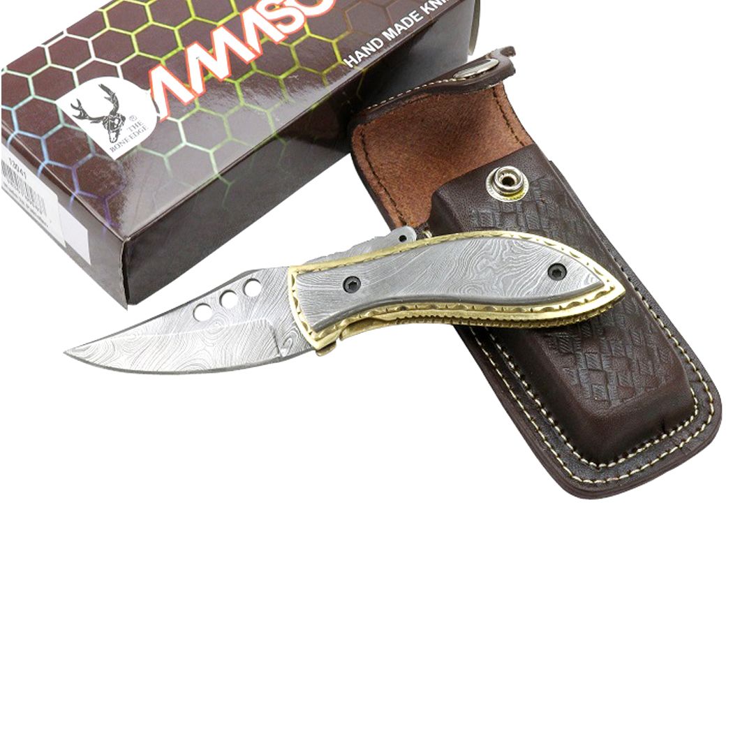 MXC Handmade 7" Damascus Blade and Handle Folding Knife with Sheath