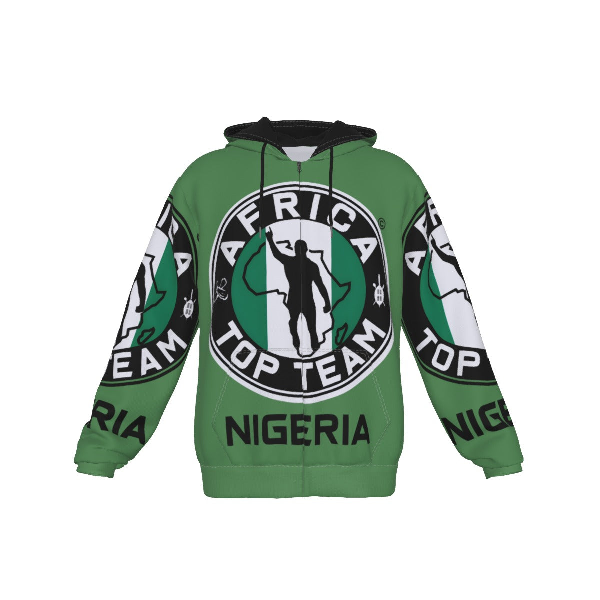 Africa Top Team Nigeria Drab Green Zip Hoodie with pocket