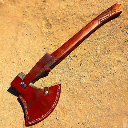MXC 22.5" Custom Handmade Damascus Steel Throwing Axe Hatchet Wood Handle