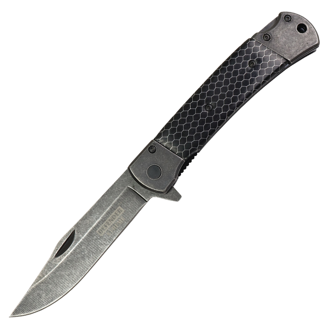 MXC 9" All Black Stone Wash Blade Resin Handle Spring Assisted Folding Knife