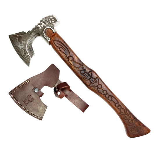 MXC 23" Steel Etching Blade Hunting Axe Wood Handle With Sheath
