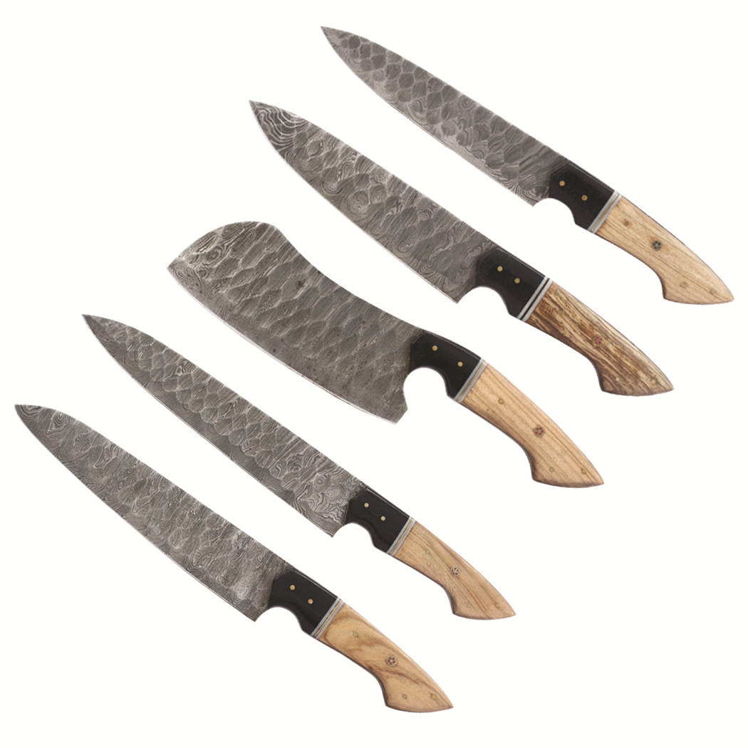 MXC 5 Pcs Damascus Fordge Blade Chef's Knife Set With Wood & Resin Handle