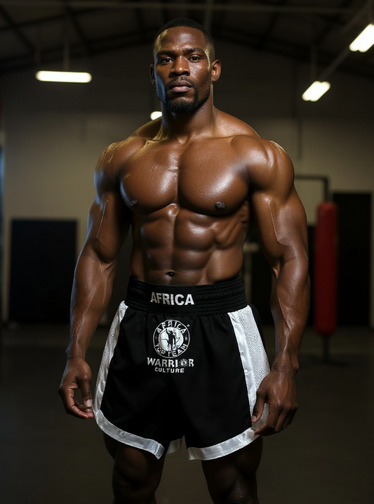 Africa Top Team Warrior Culture Black/ White Muay Thai Shorts, Kick Boxing,