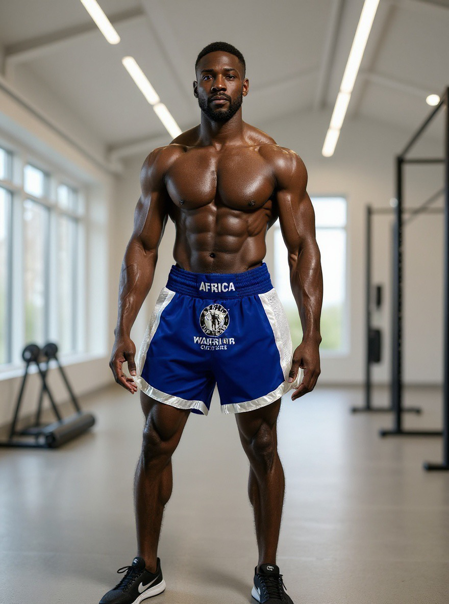 Africa Top Team Warrior Culture Blue/White Muay Thai Shorts, Kick Boxing