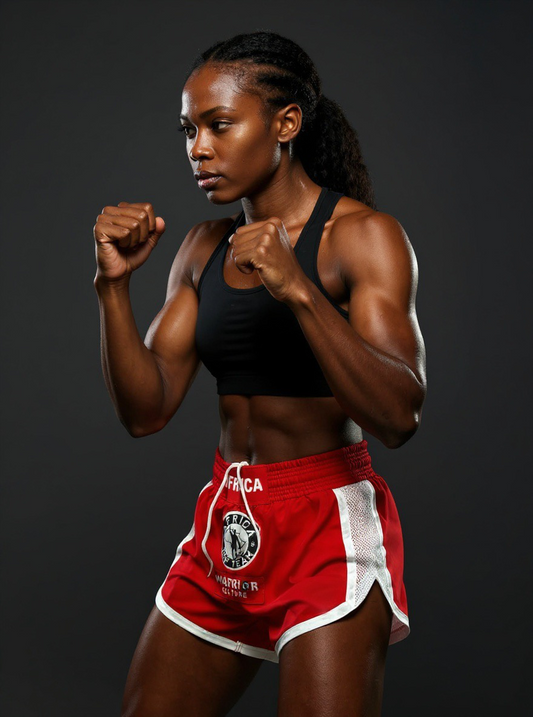 Africa Top Team Warrior Culture Red/White Muay Thai Shorts, Kick Boxing,