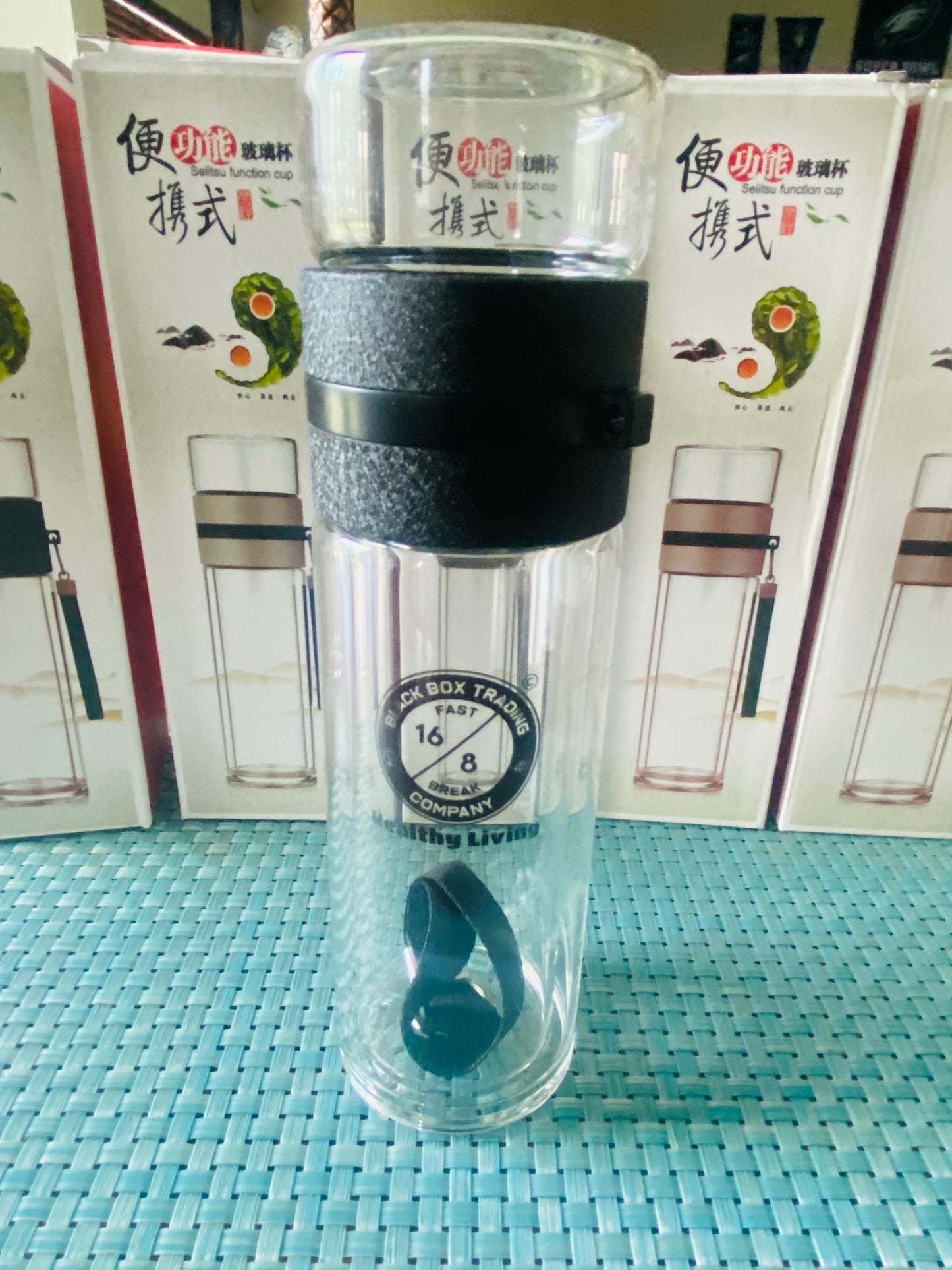 Glass Tea Infuser bottle -400 ML Double wall Borosilicate double Insulated Glass BLACK