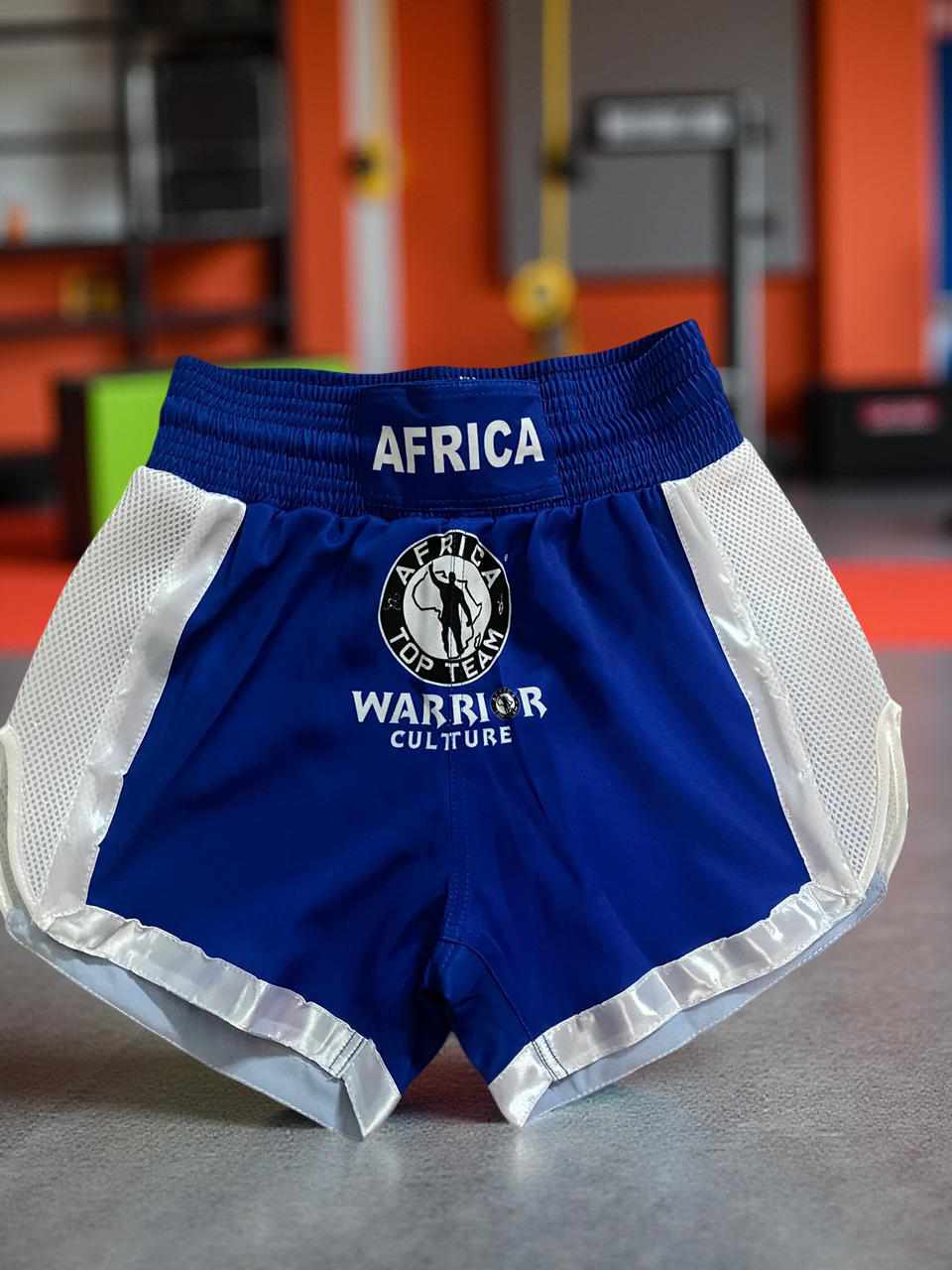 Africa Top Team Warrior Culture Blue/White Muay Thai Shorts, Kick Boxing