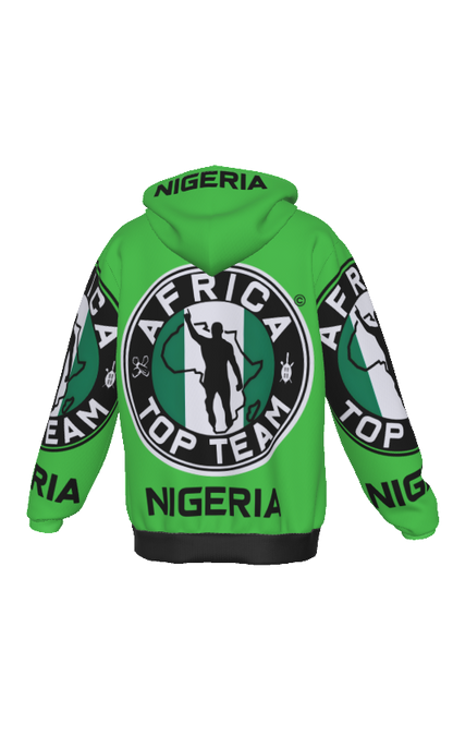 Africa Top Team Nigeria Green Zip Hoodie with pocket