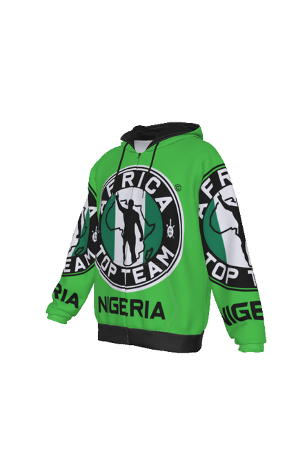 Africa Top Team Nigeria Green Zip Hoodie with pocket