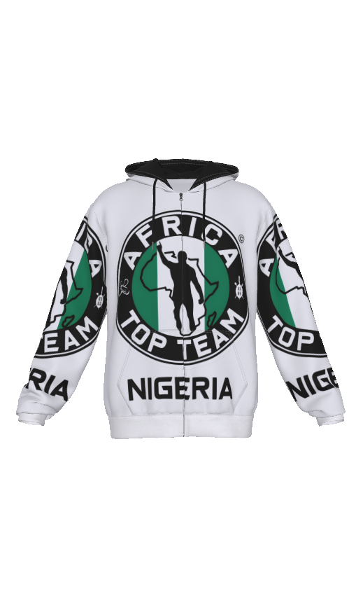 Africa Top Team Nigeria White Zip Hoodie with pocket
