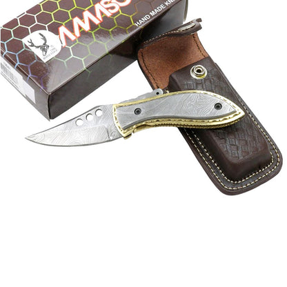 MXC Handmade 7" Damascus Blade and Handle Folding Knife  with Sheath