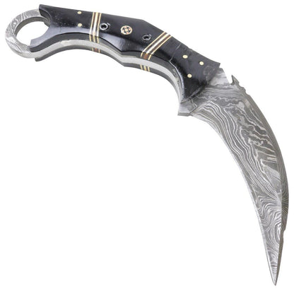 MXC 8" Damascus Steel Karambit Hunting Knife With Leather Sheath