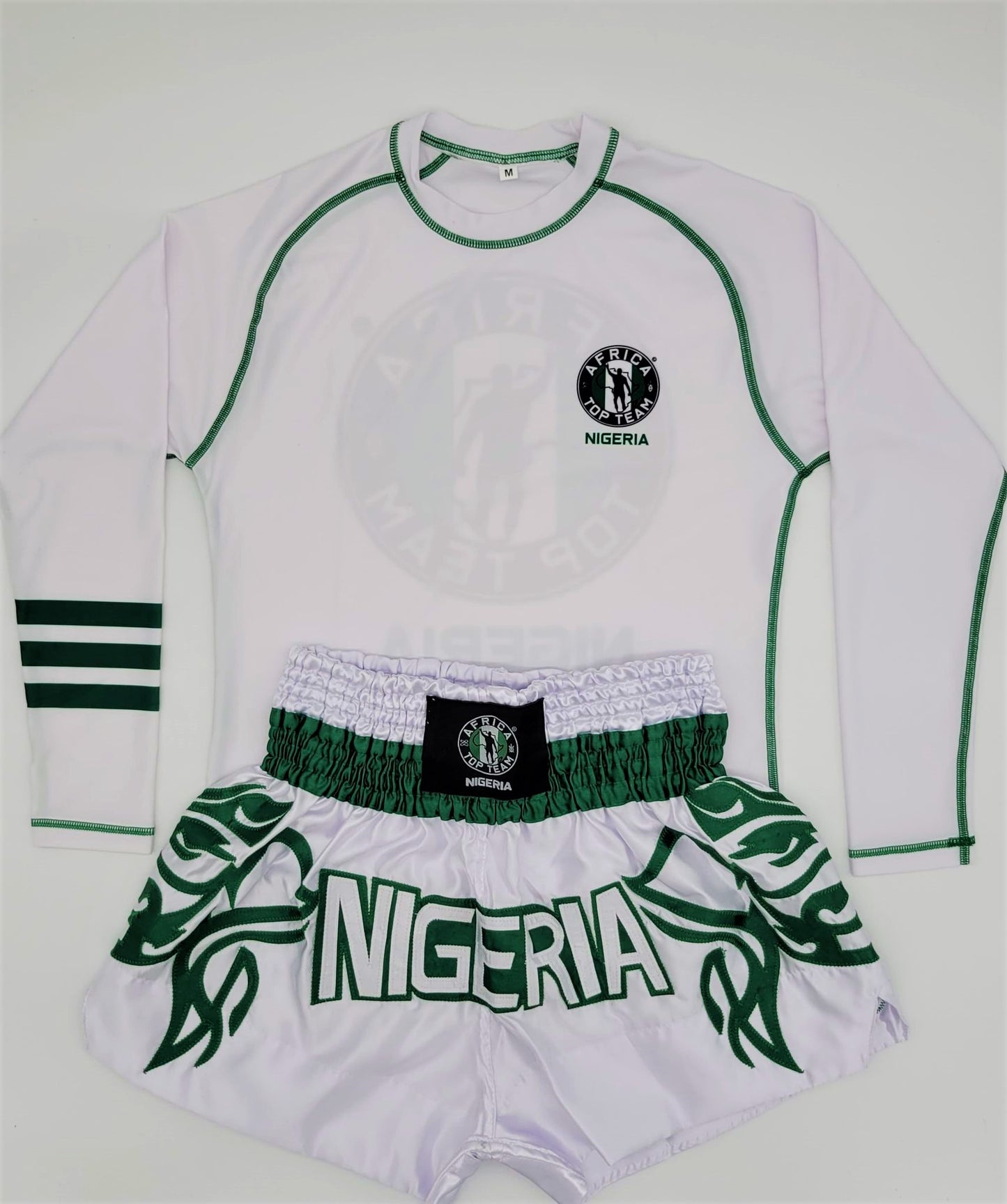 Africa Top Team Nigeria White/Green Rash guard and Muay Thai Set    Boxing, MMA