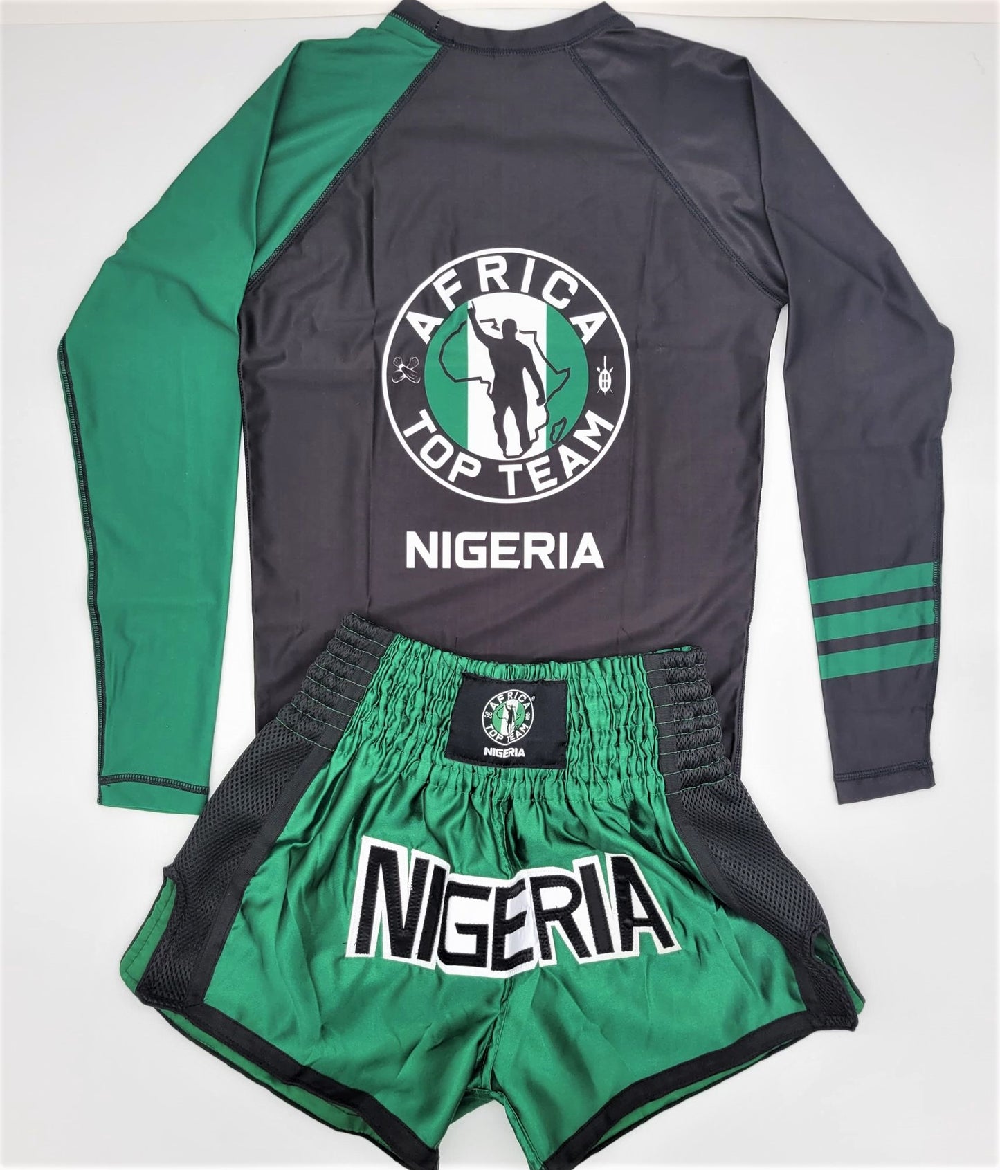 Africa Top Team Nigeria Green/Black Rash guard and Muay Thai Set   Boxing, MMA