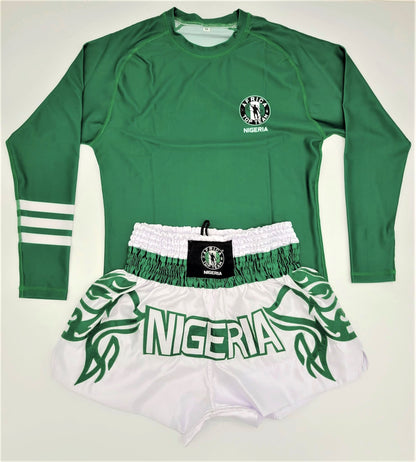 Africa Top Team Nigeria Green/White Rash guard and Muay Thai Set    Boxing, MMA