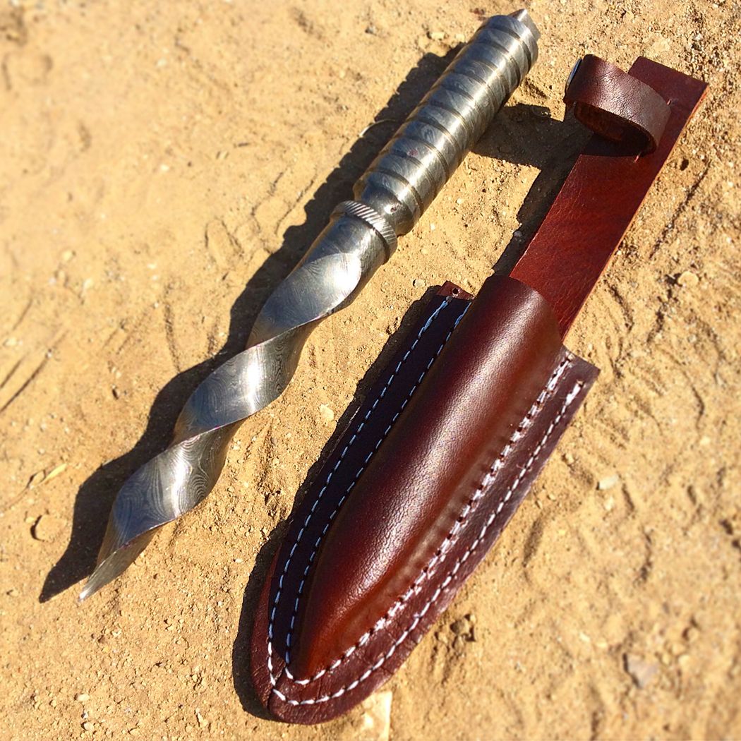 MXC Hand Forged Damascus Full Tang Kris Blade Hunting Knife Leather Sheath