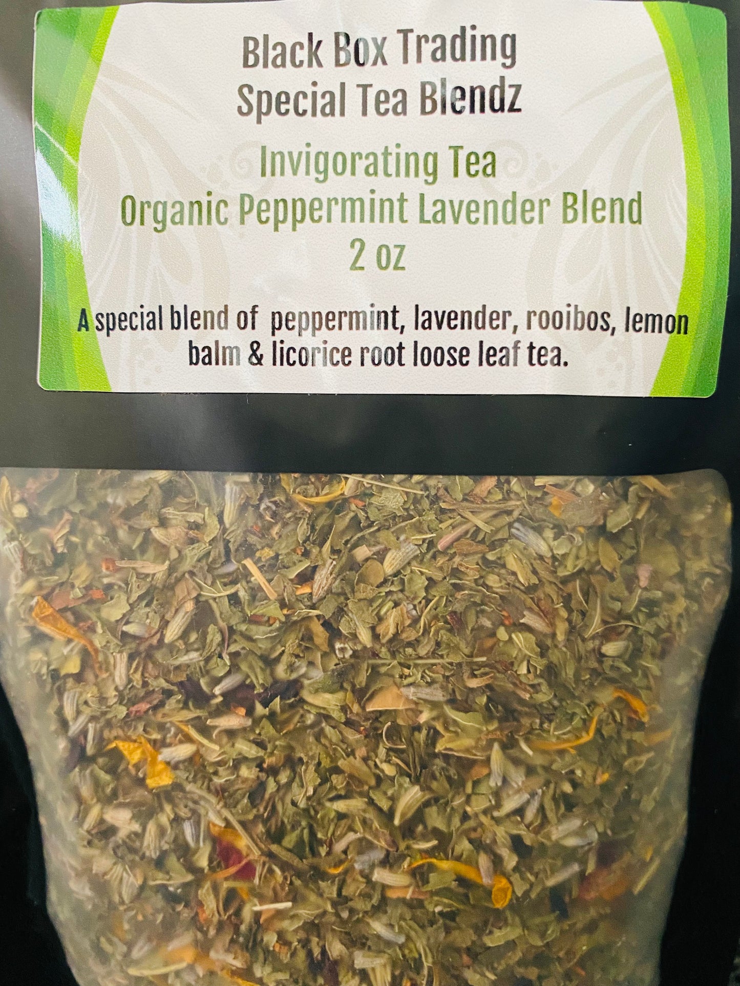"Invigorating Tea Blend"  Organic Peppermint Lavender Blend Loose Leaf Tea 2 oz.